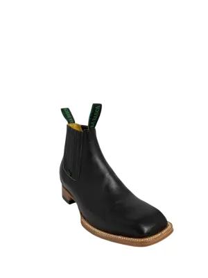La Barca Square Toe Leather Black Ankle Boot - 935