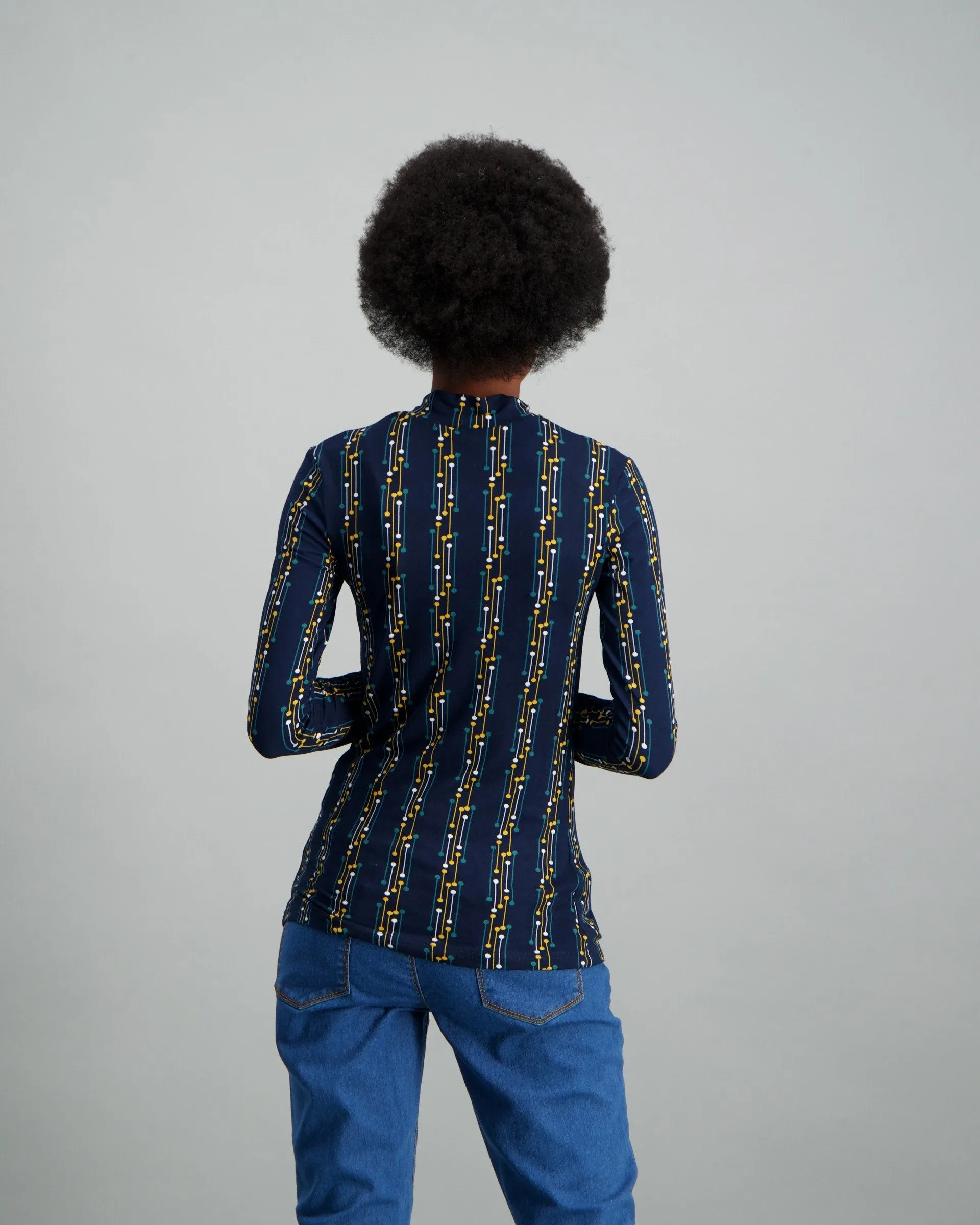 Ladies-Geo Drop Printed Cut Out Top Navy