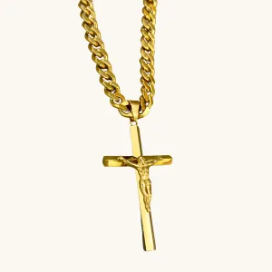 Large Gold Bold Crucifix Necklace