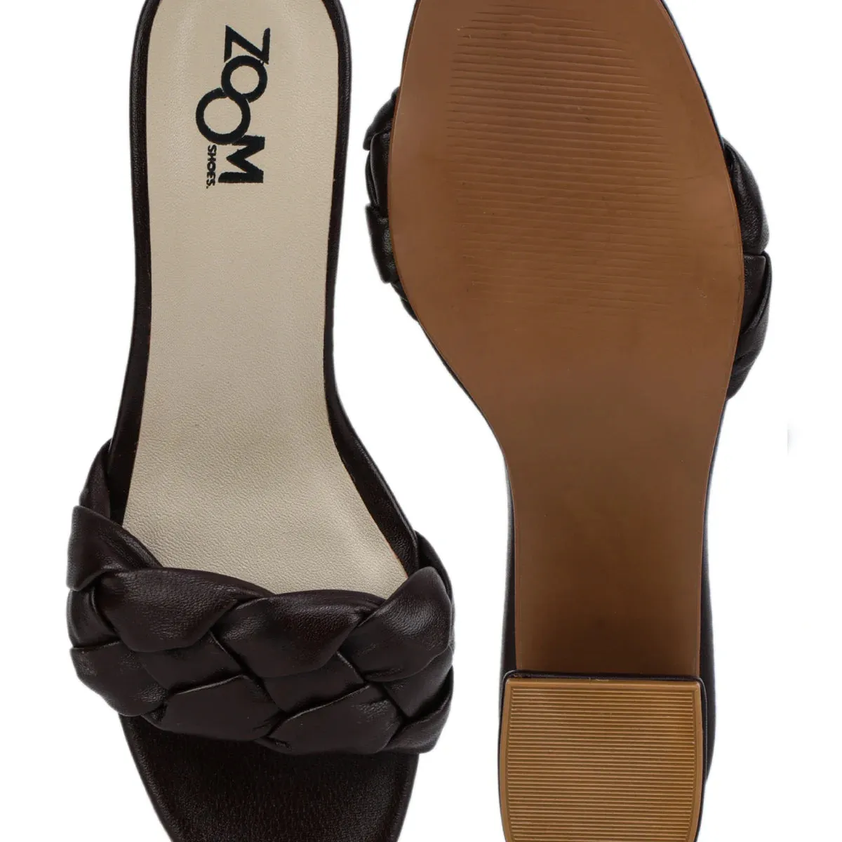 Leather Slippers For Women L 711 – Braid Design with Block Heels & Cushioned Insole