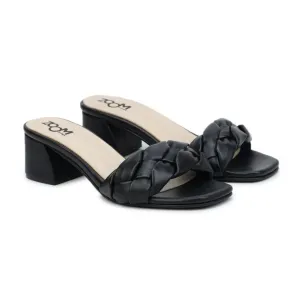 Leather Slippers For Women L 711 – Braid Design with Block Heels & Cushioned Insole