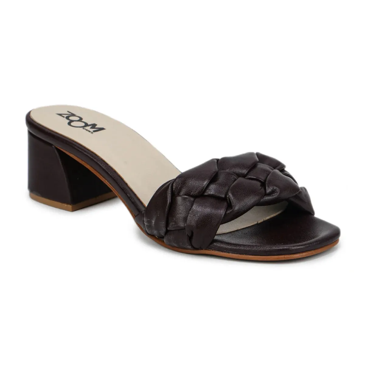 Leather Slippers For Women L 711 – Braid Design with Block Heels & Cushioned Insole