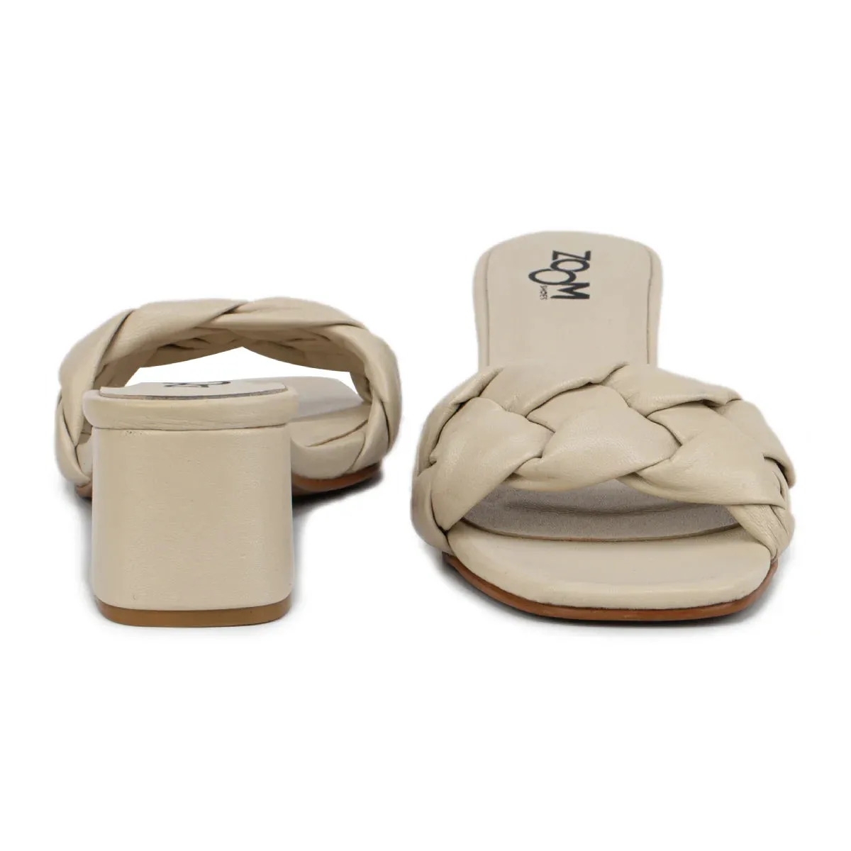 Leather Slippers For Women L 711 – Braid Design with Block Heels & Cushioned Insole
