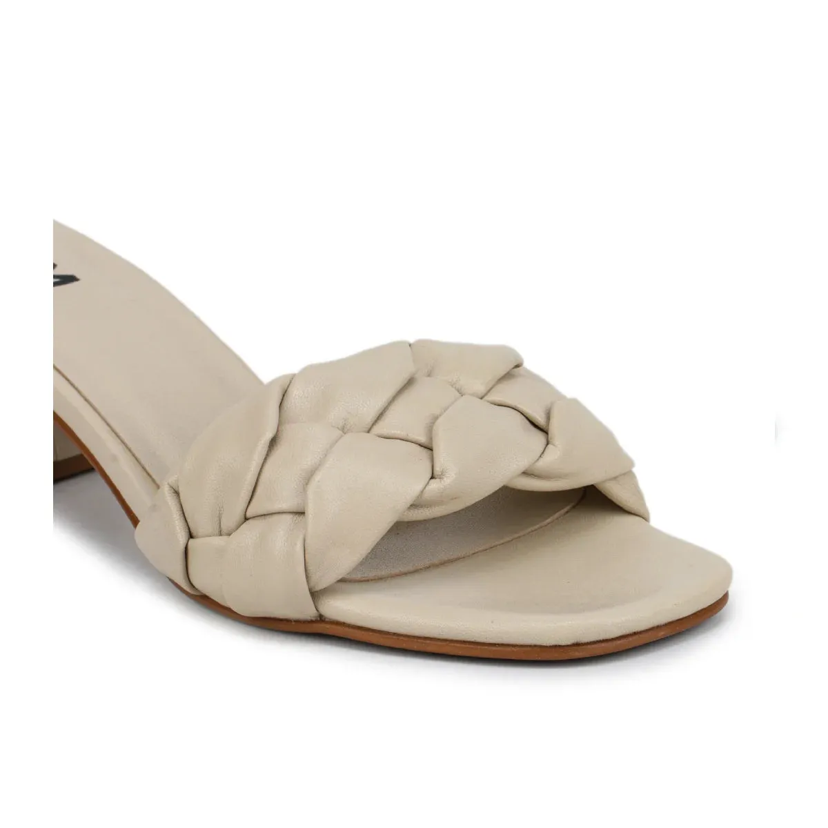 Leather Slippers For Women L 711 – Braid Design with Block Heels & Cushioned Insole