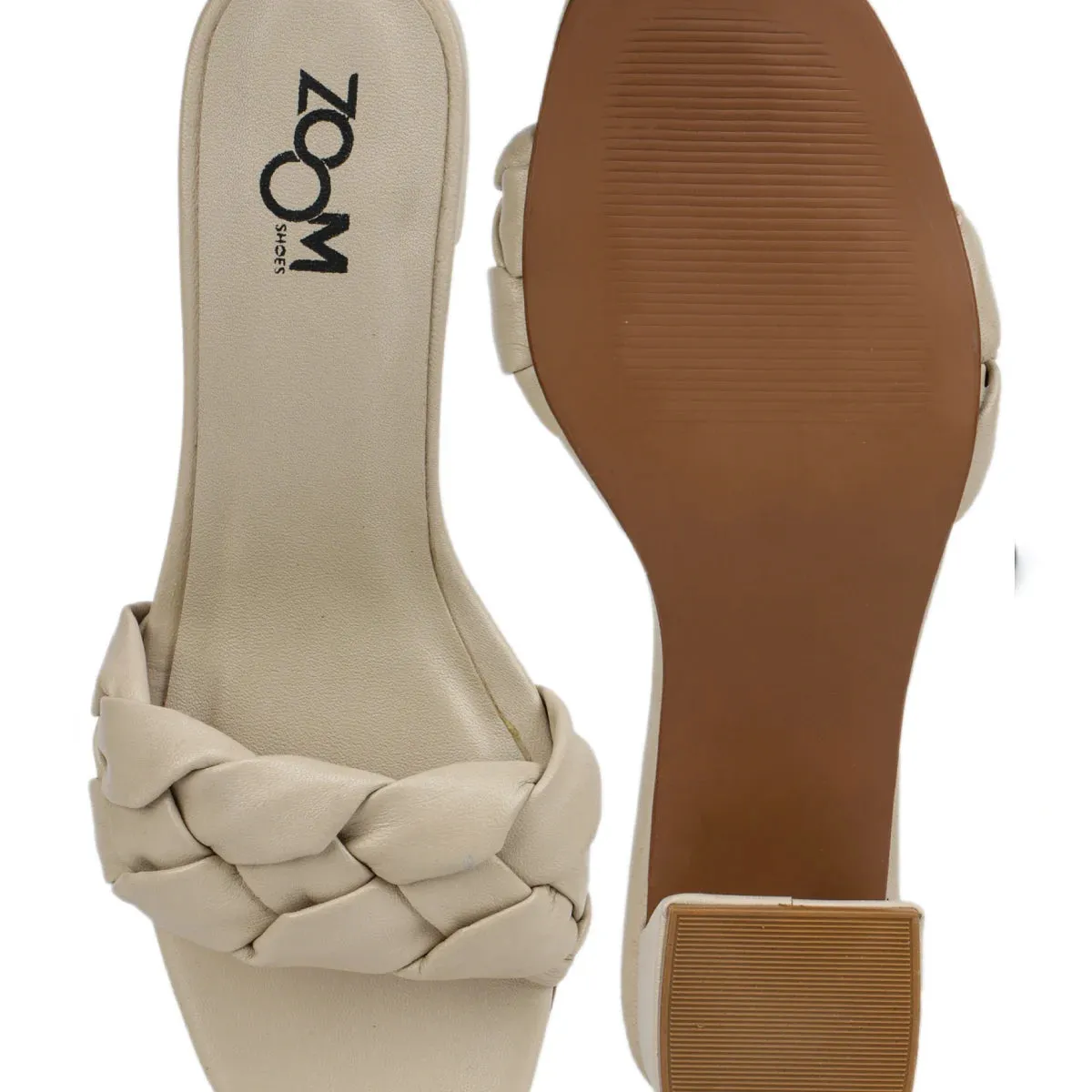 Leather Slippers For Women L 711 – Braid Design with Block Heels & Cushioned Insole