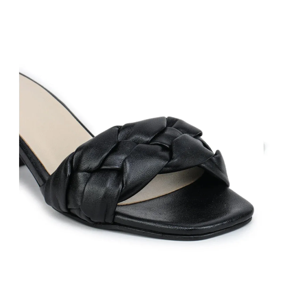 Leather Slippers For Women L 711 – Braid Design with Block Heels & Cushioned Insole