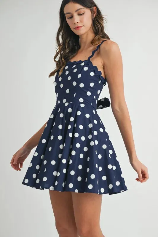 MABLE Polka Dot Mini Dress with Ricrac Trim Strap