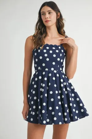 MABLE Polka Dot Mini Dress with Ricrac Trim Strap