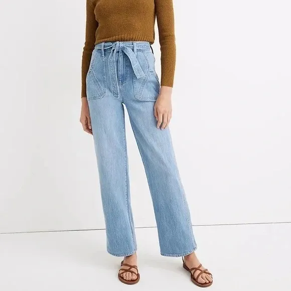 Madewell x Warm Highrise Wideleg Jeans with waist tie. Waist size 30