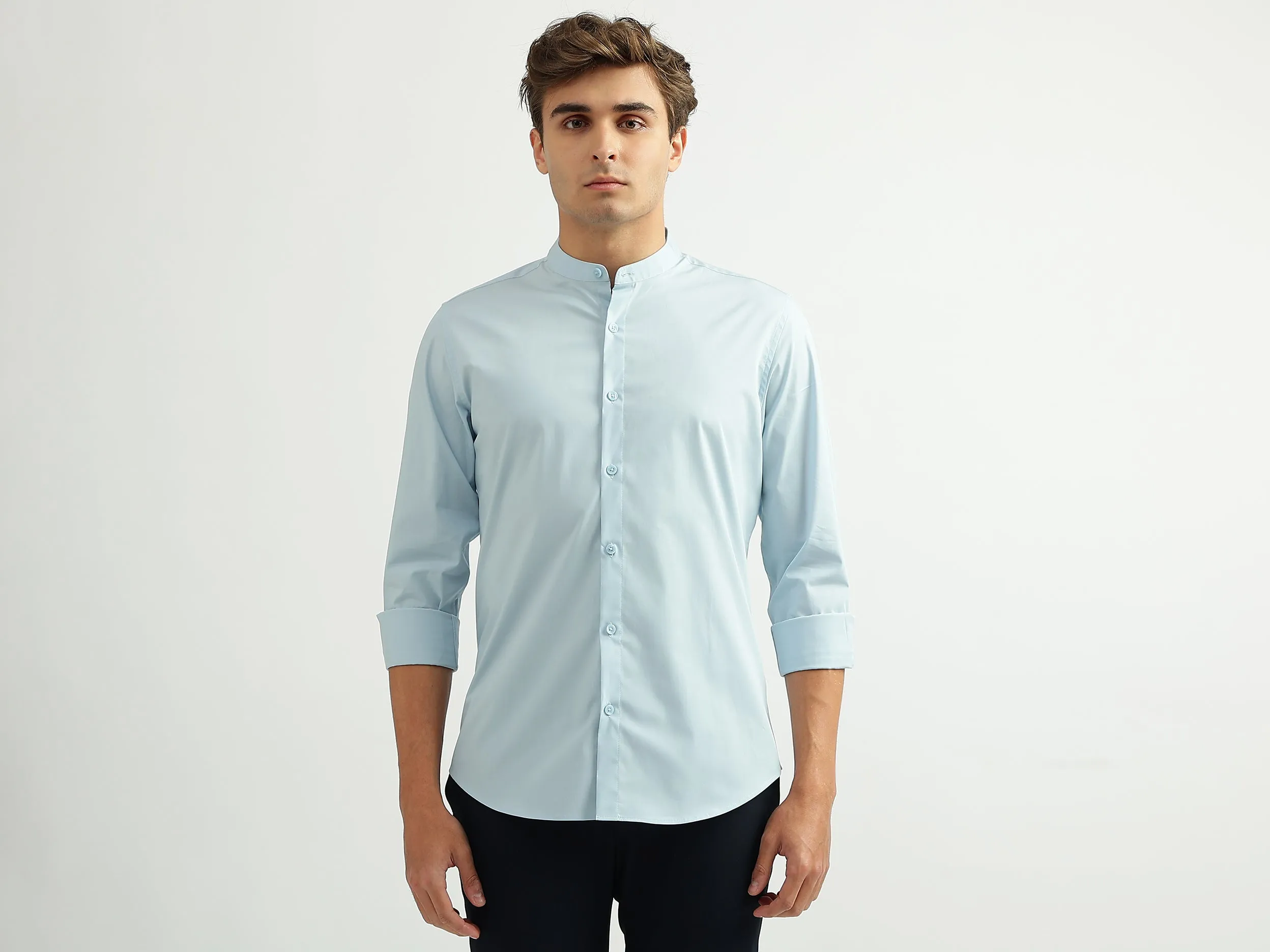 Men Solid Mandarin Collar Shirt