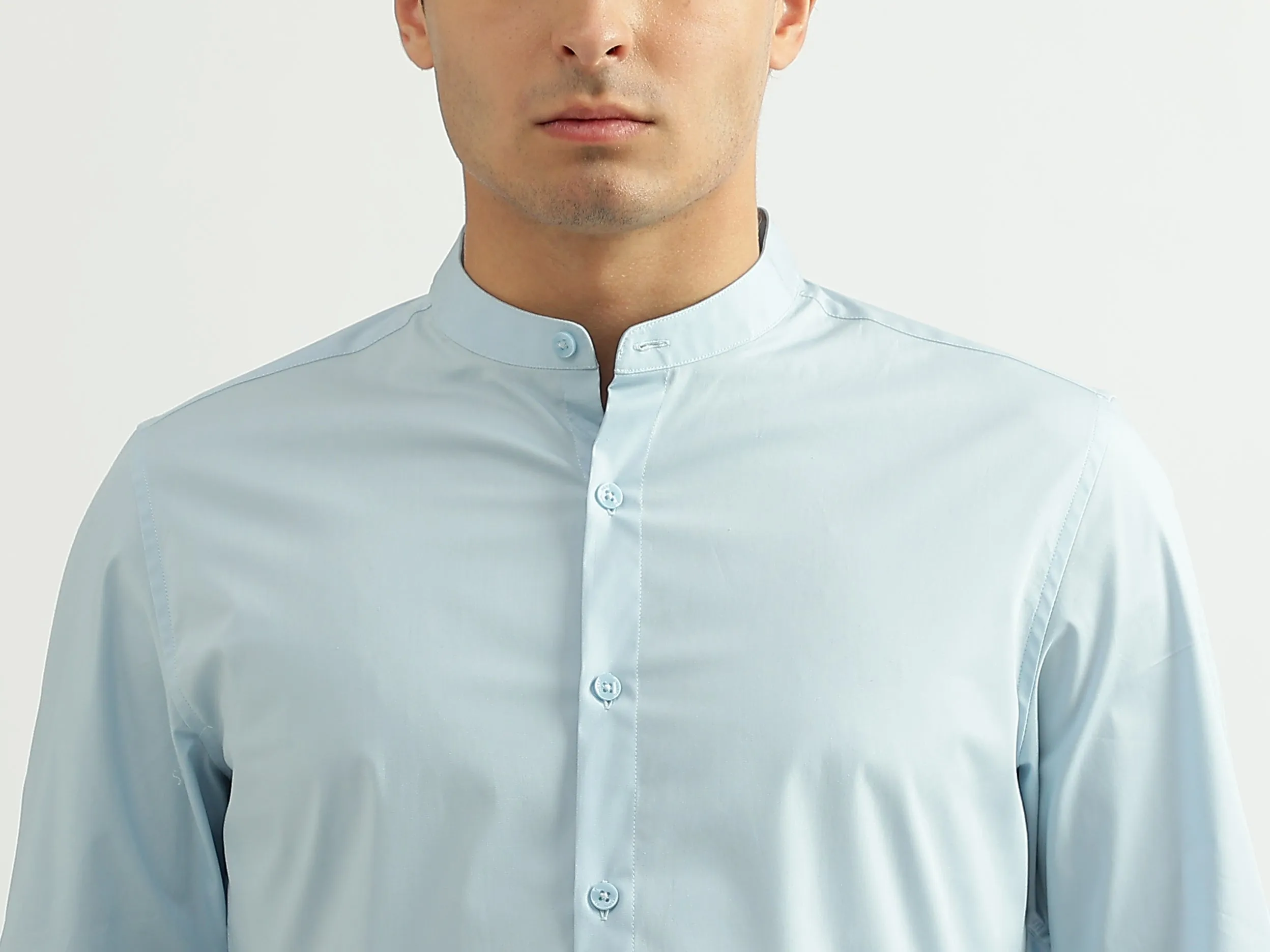 Men Solid Mandarin Collar Shirt