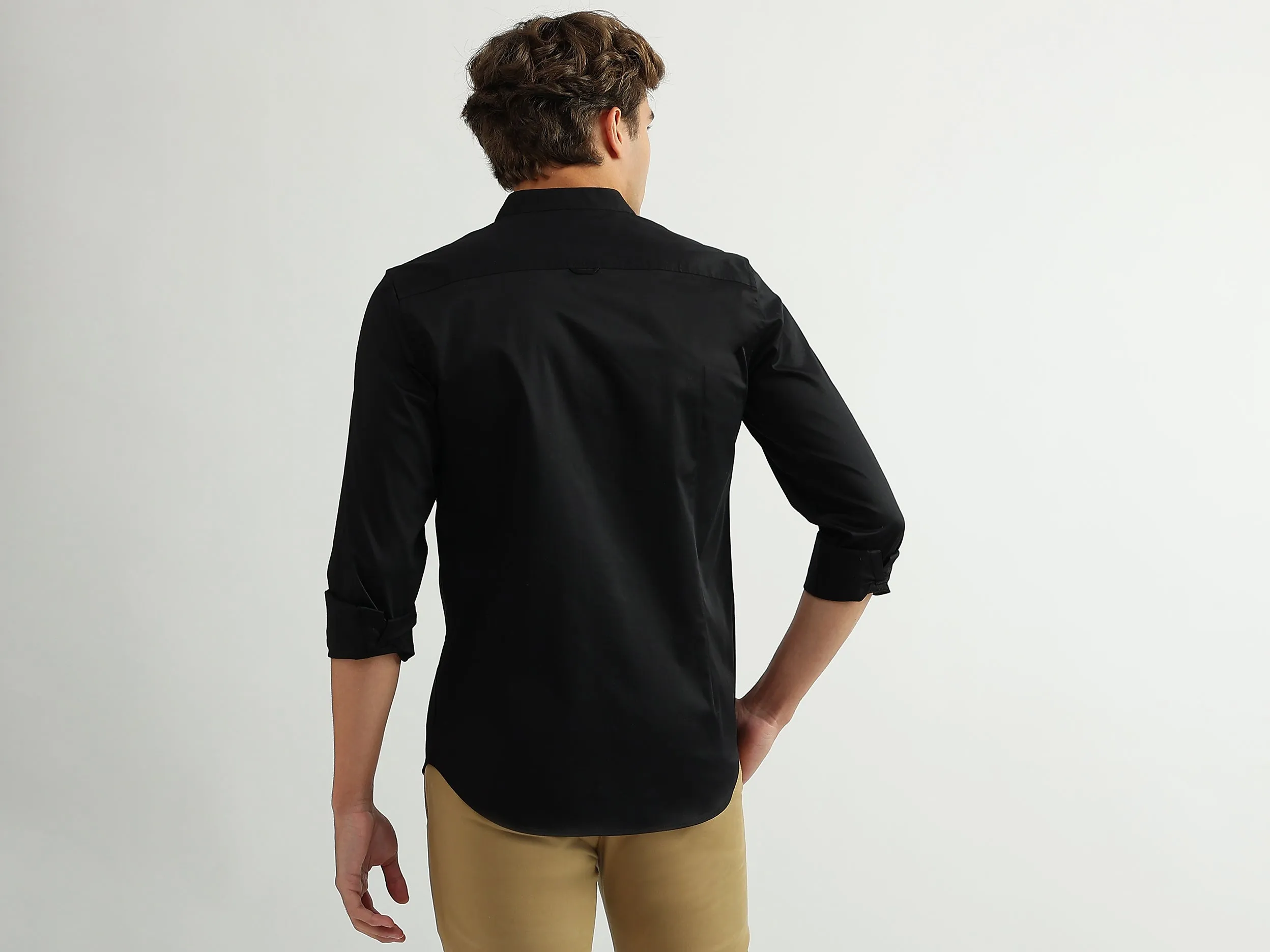 Men Solid Mandarin Collar Shirt
