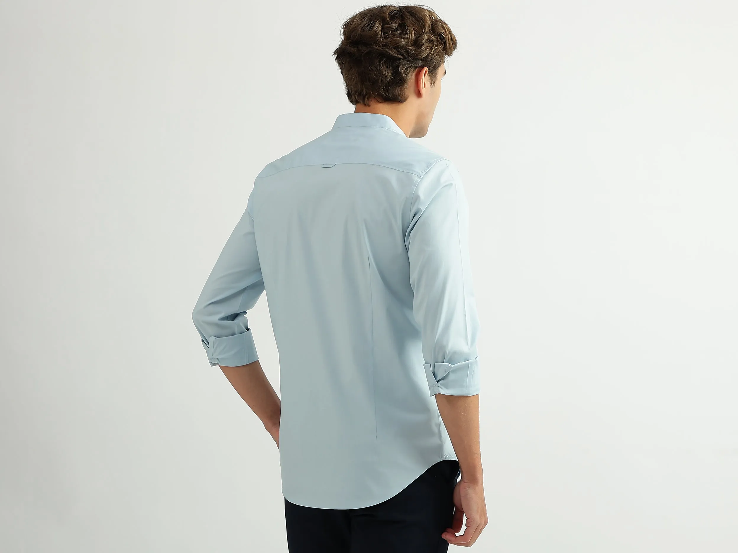 Men Solid Mandarin Collar Shirt