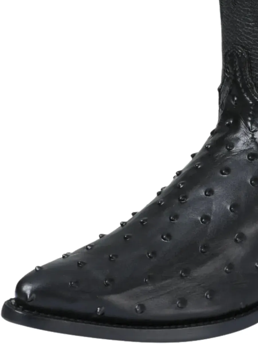 Men's Ostrich Print Cow Leather Western Cowboy Boots 'El Señor De Los Cielos' Black 40836