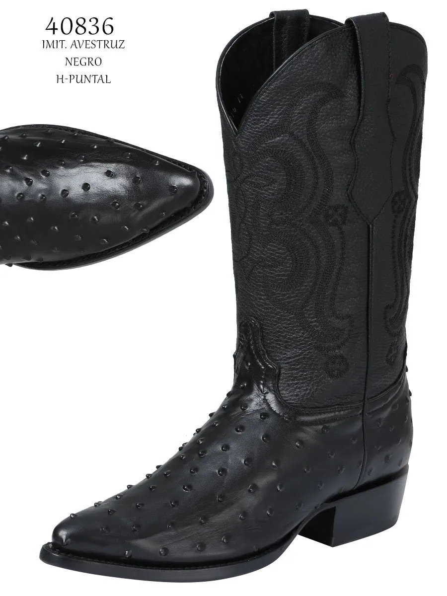 Men's Ostrich Print Cow Leather Western Cowboy Boots 'El Señor De Los Cielos' Black 40836