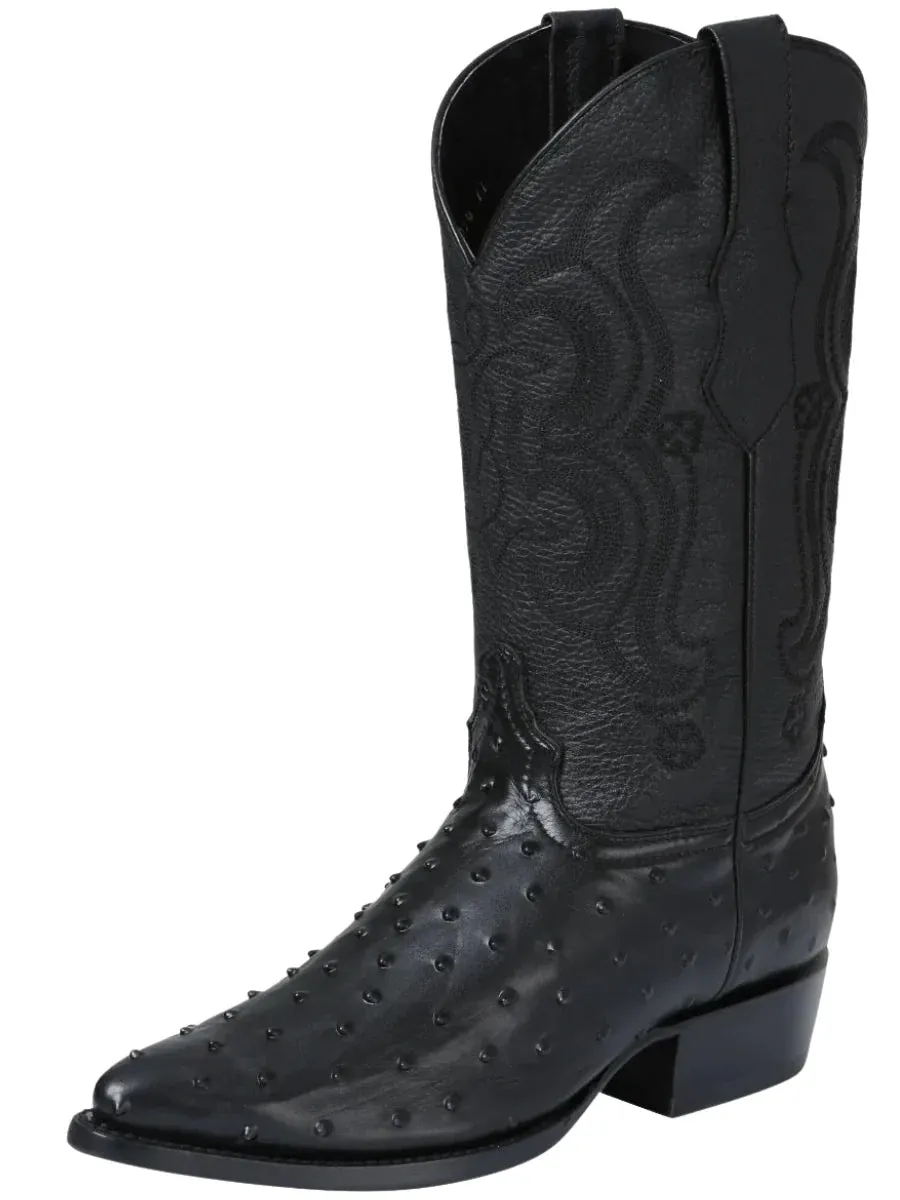 Men's Ostrich Print Cow Leather Western Cowboy Boots 'El Señor De Los Cielos' Black 40836