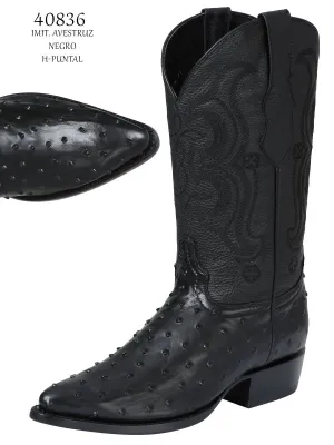 Men's Ostrich Print Cow Leather Western Cowboy Boots 'El Señor De Los Cielos' Black 40836