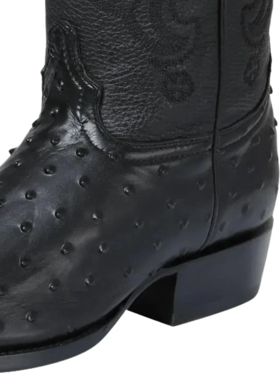 Men's Ostrich Print Cow Leather Western Cowboy Boots 'El Señor De Los Cielos' Black 40836