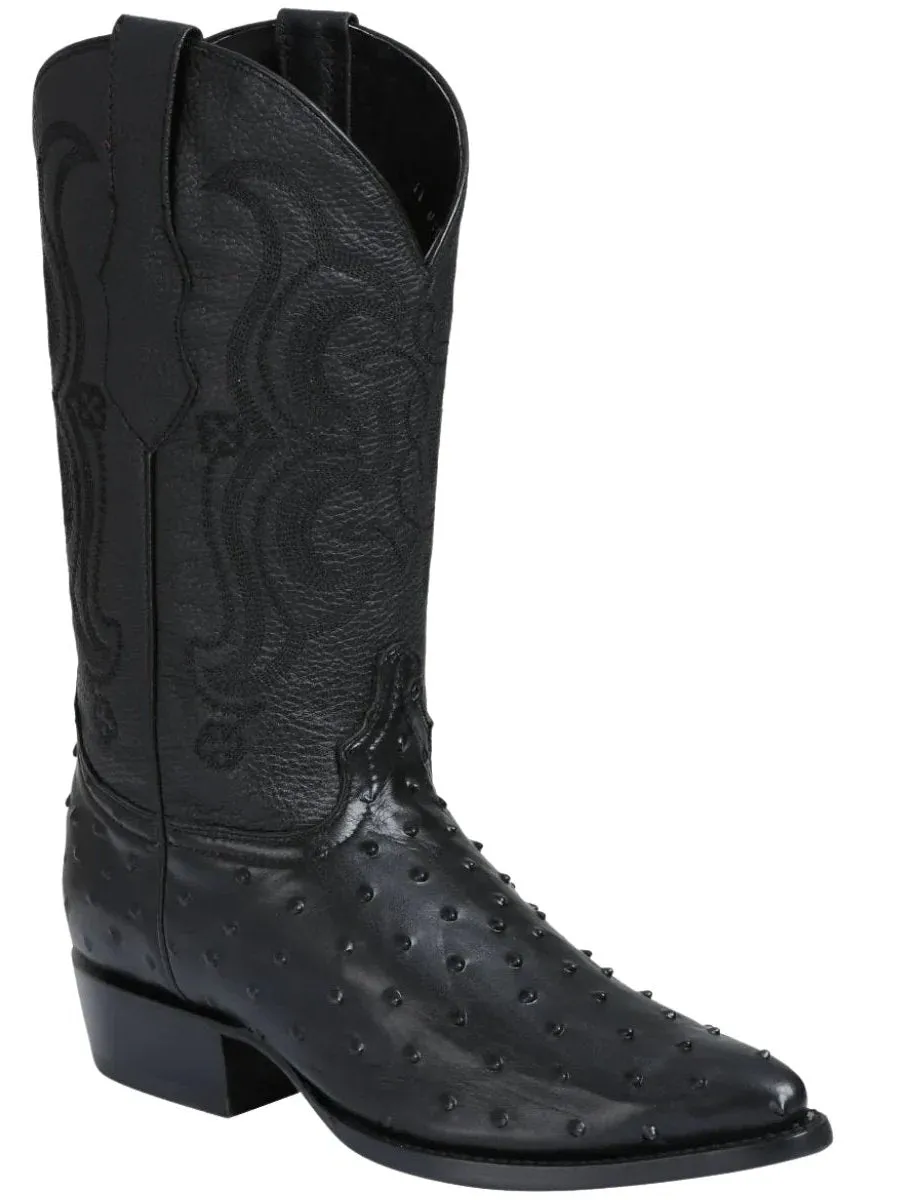 Men's Ostrich Print Cow Leather Western Cowboy Boots 'El Señor De Los Cielos' Black 40836