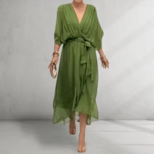 Midi Dress – Flowing Wrap Style – Elegant Evening Look