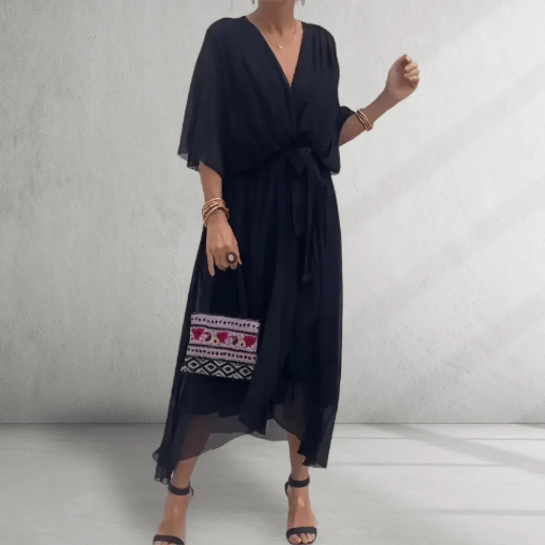 Midi Dress – Flowing Wrap Style – Elegant Evening Look
