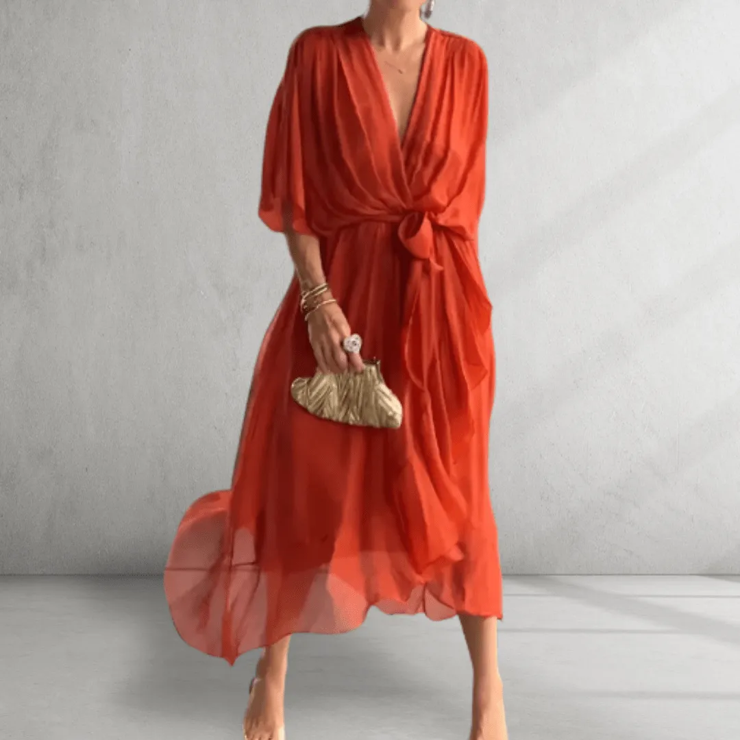 Midi Dress – Flowing Wrap Style – Elegant Evening Look