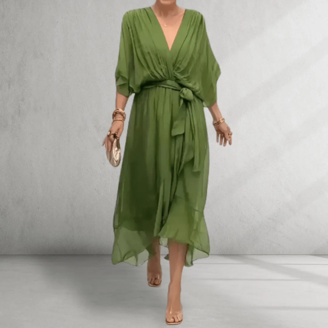 Midi Dress – Flowing Wrap Style – Elegant Evening Look