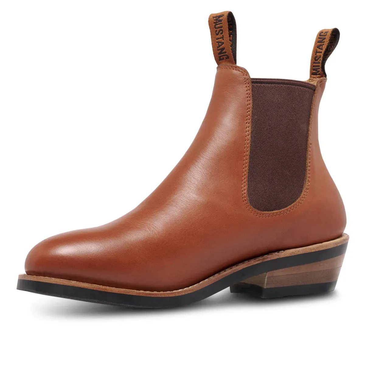 MUSTANG SIGNATURE WOMENS PULL UP LEATHER BOOTS TAN