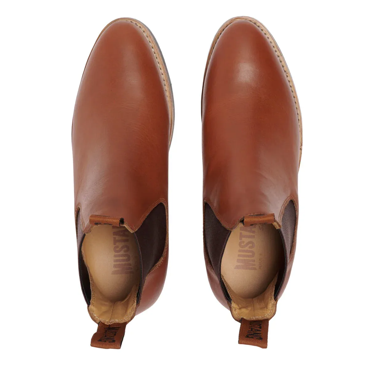 MUSTANG SIGNATURE WOMENS PULL UP LEATHER BOOTS TAN