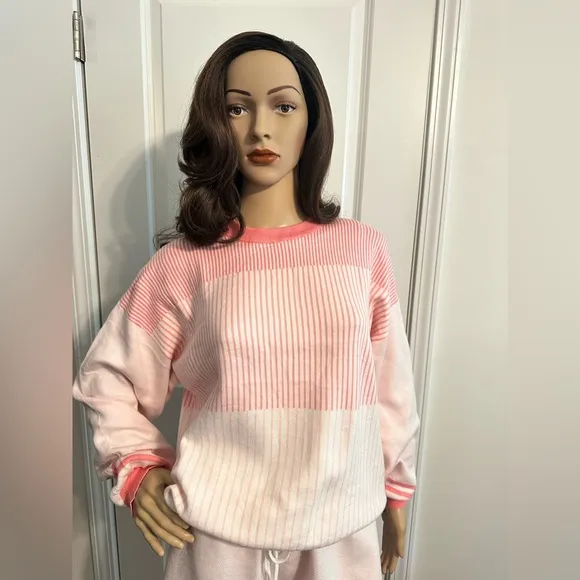 New-Peppermint Pink Casual Stripes Print Two-piece Set
