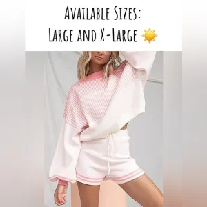 New-Peppermint Pink Casual Stripes Print Two-piece Set