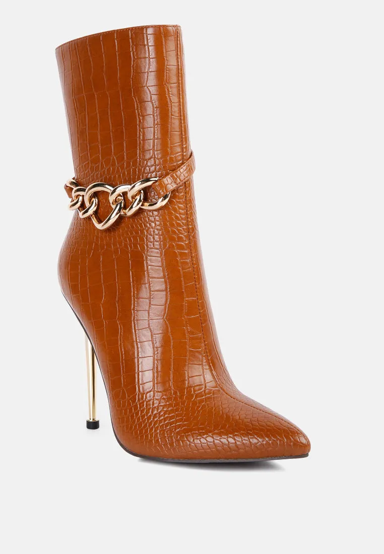 Nicole Croc Patterned High Heeled Ankle Boots By Ruw