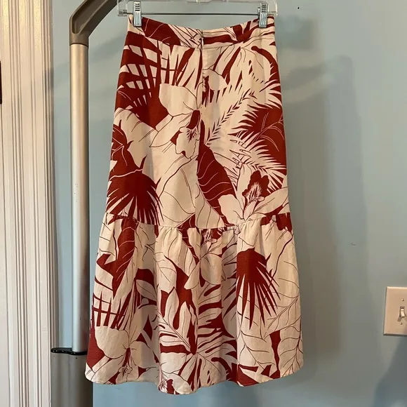 NWT - Madewell Linen-Blend Ruffle-Wrap Midi Skirt in Tropical Vacation -…