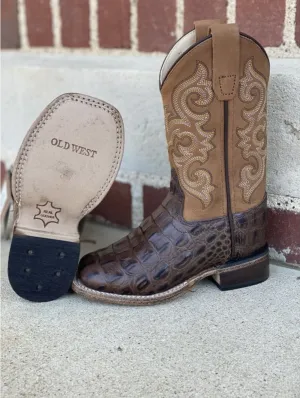 Old West Kids Horn Back Gator Boots