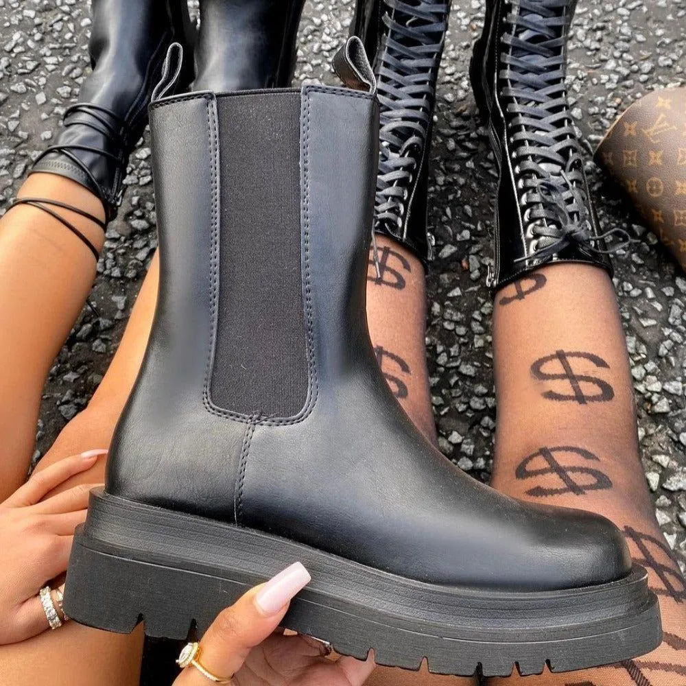 Paulina Chunky Flat Mid-Calf Boots