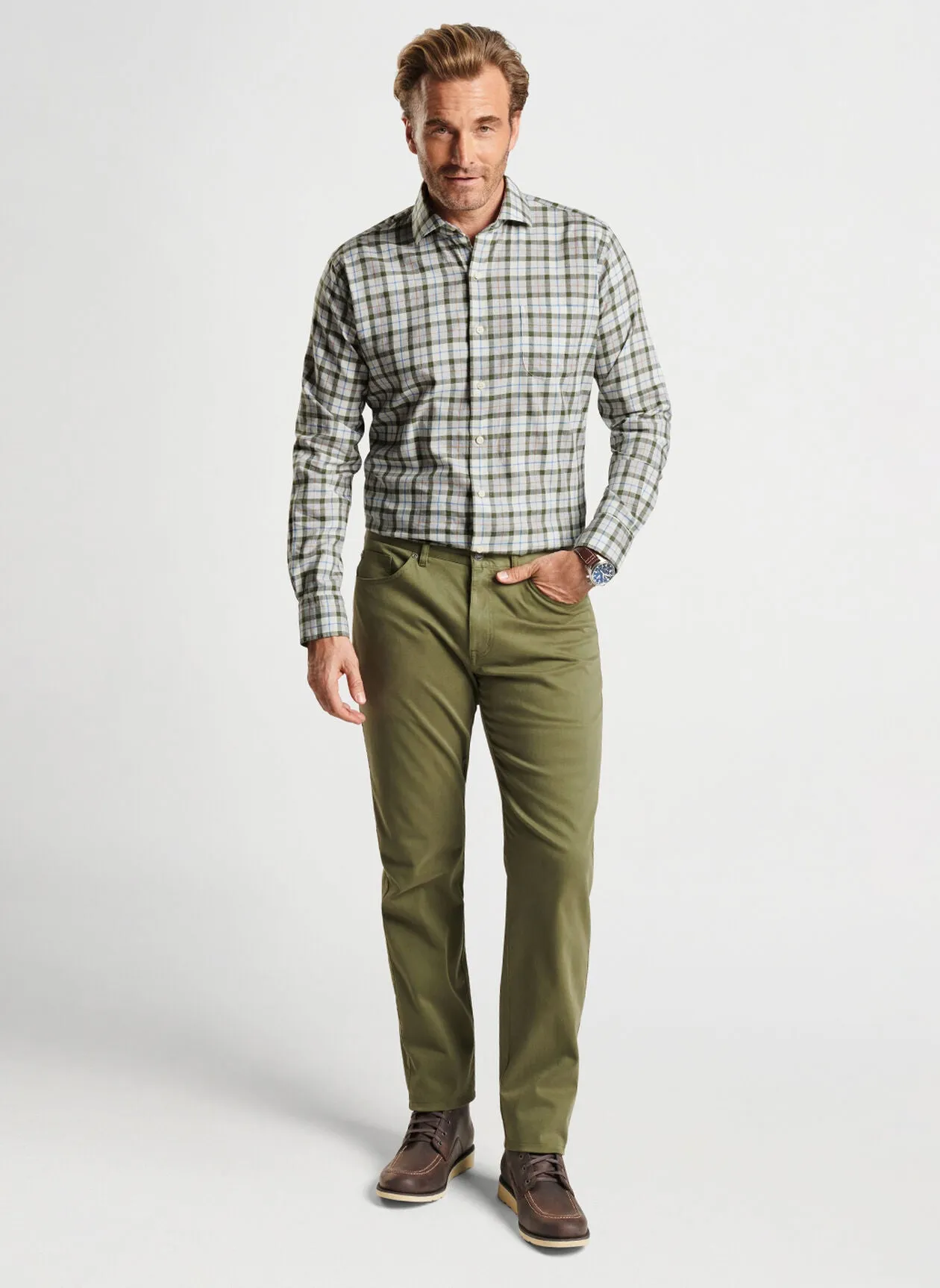 Peter Millar Mens Alton Cotton Sport Shirt - WINTER IVORY