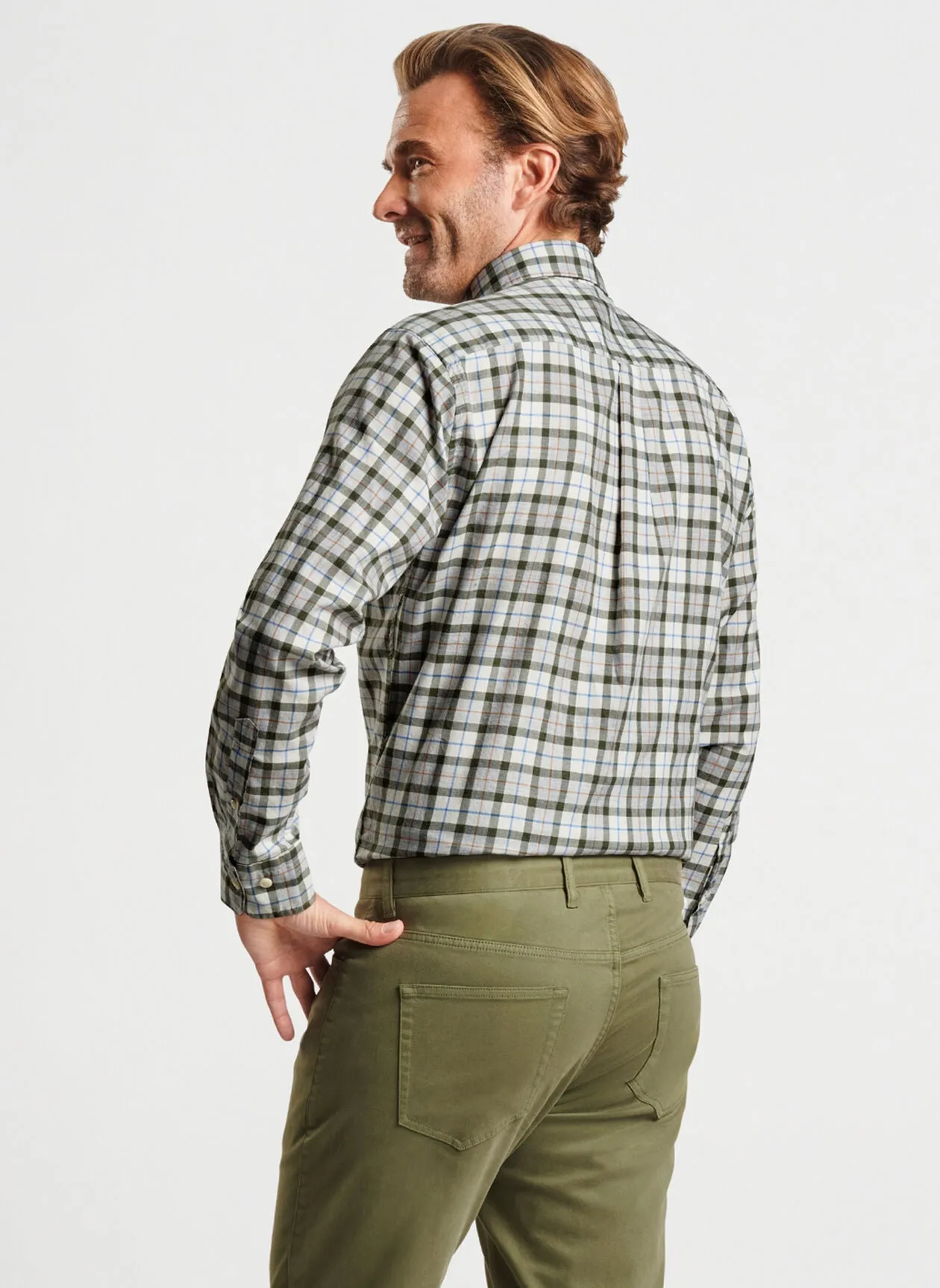 Peter Millar Mens Alton Cotton Sport Shirt - WINTER IVORY
