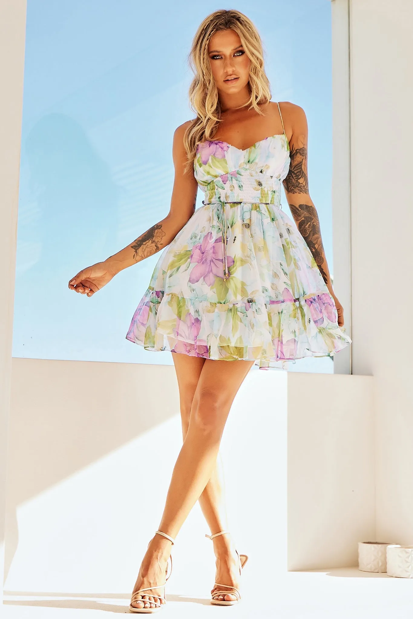 Posy Mini Dress - White