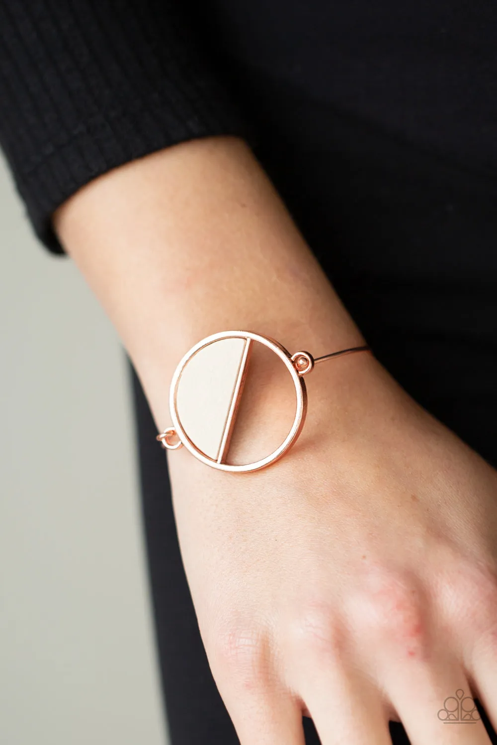 "Timber Trade" Copper Metal Crescent Moon & White Wood Toggle Bracelet