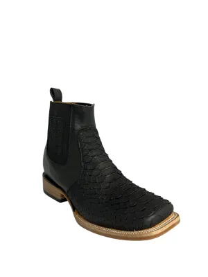 Ranchers Ankle Boot Square Toe Python Black