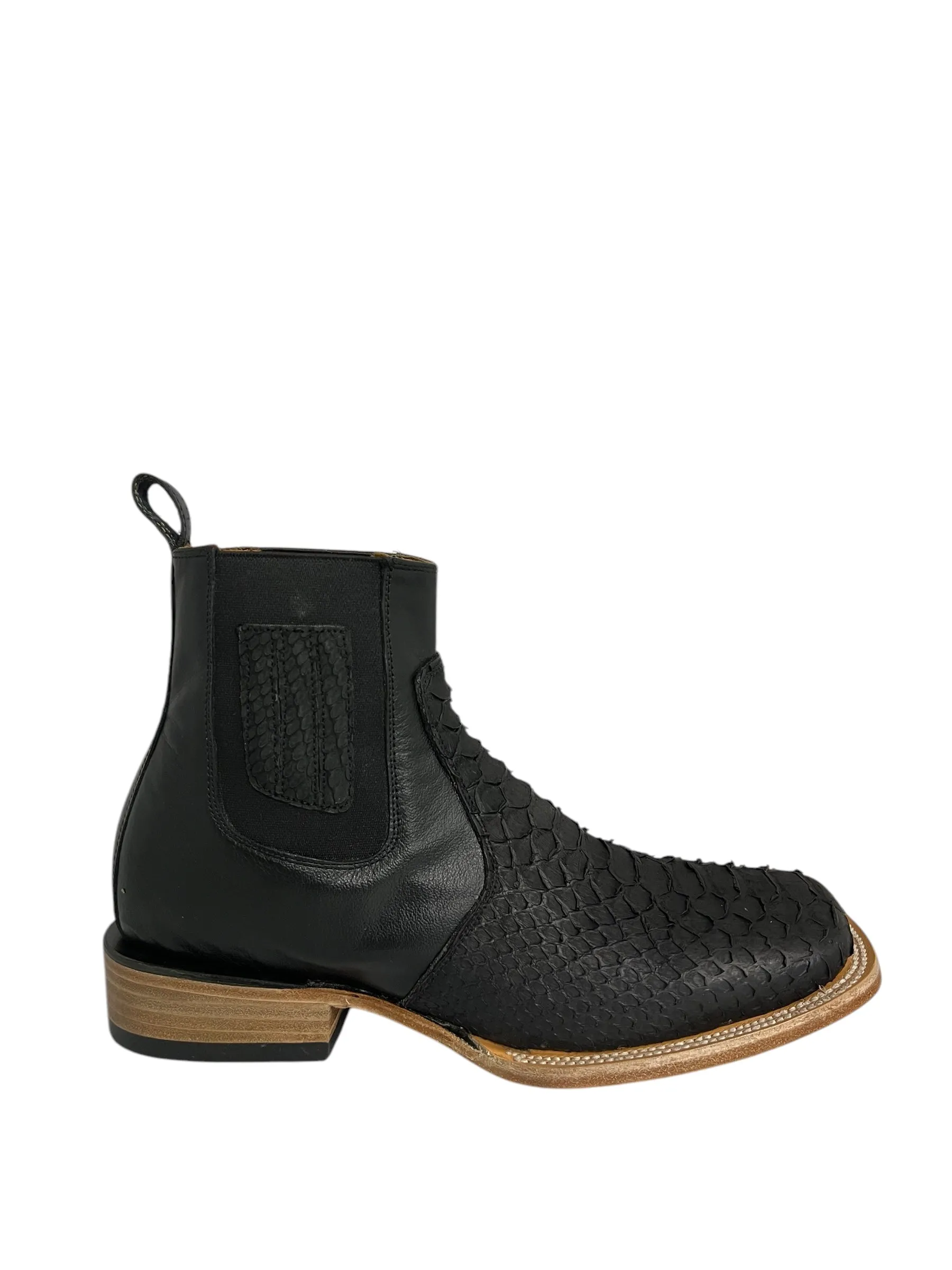 Ranchers Ankle Boot Square Toe Python Black
