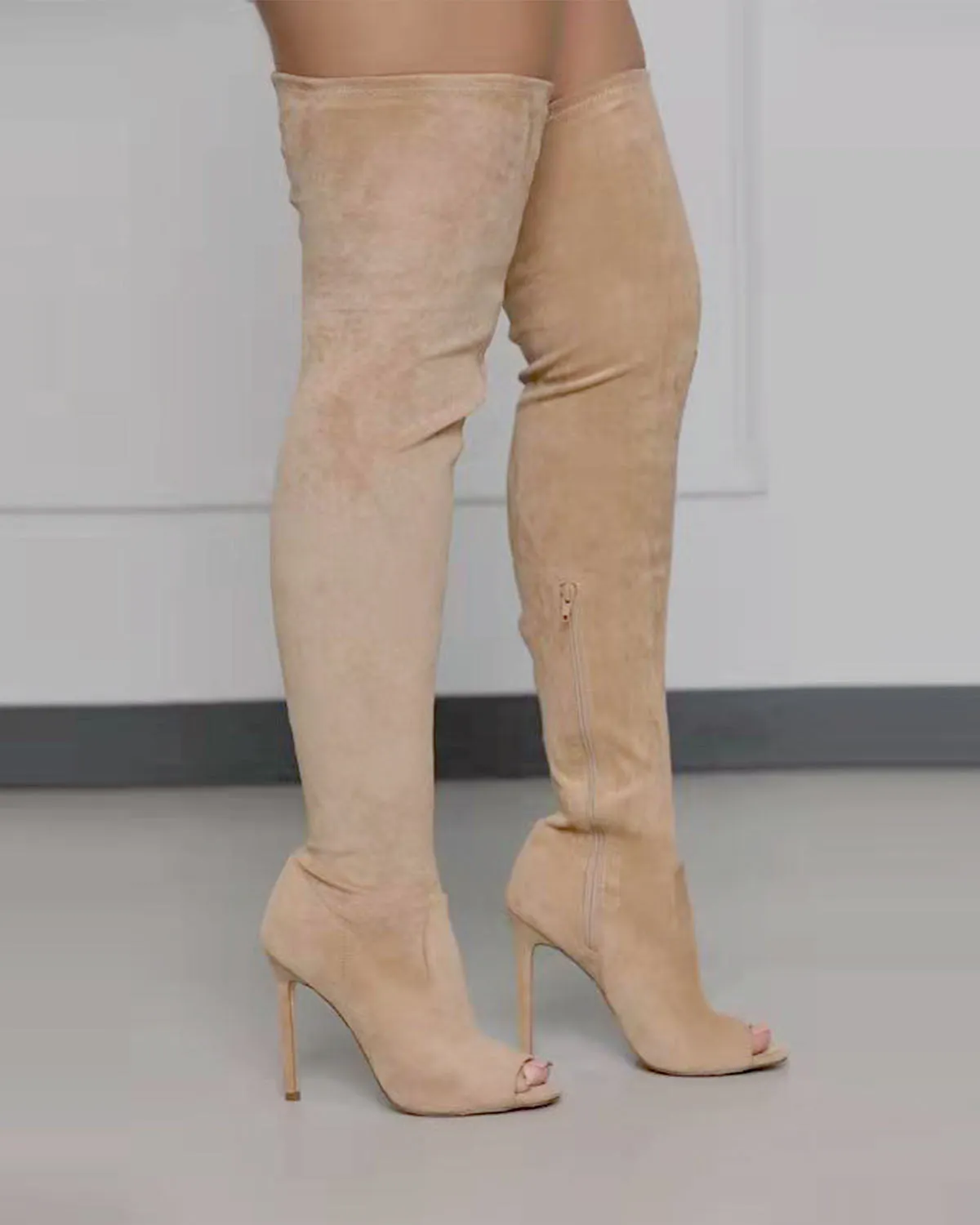 Side zipper high heel over-the-knee stretch boots