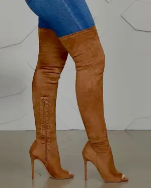 Side zipper high heel over-the-knee stretch boots