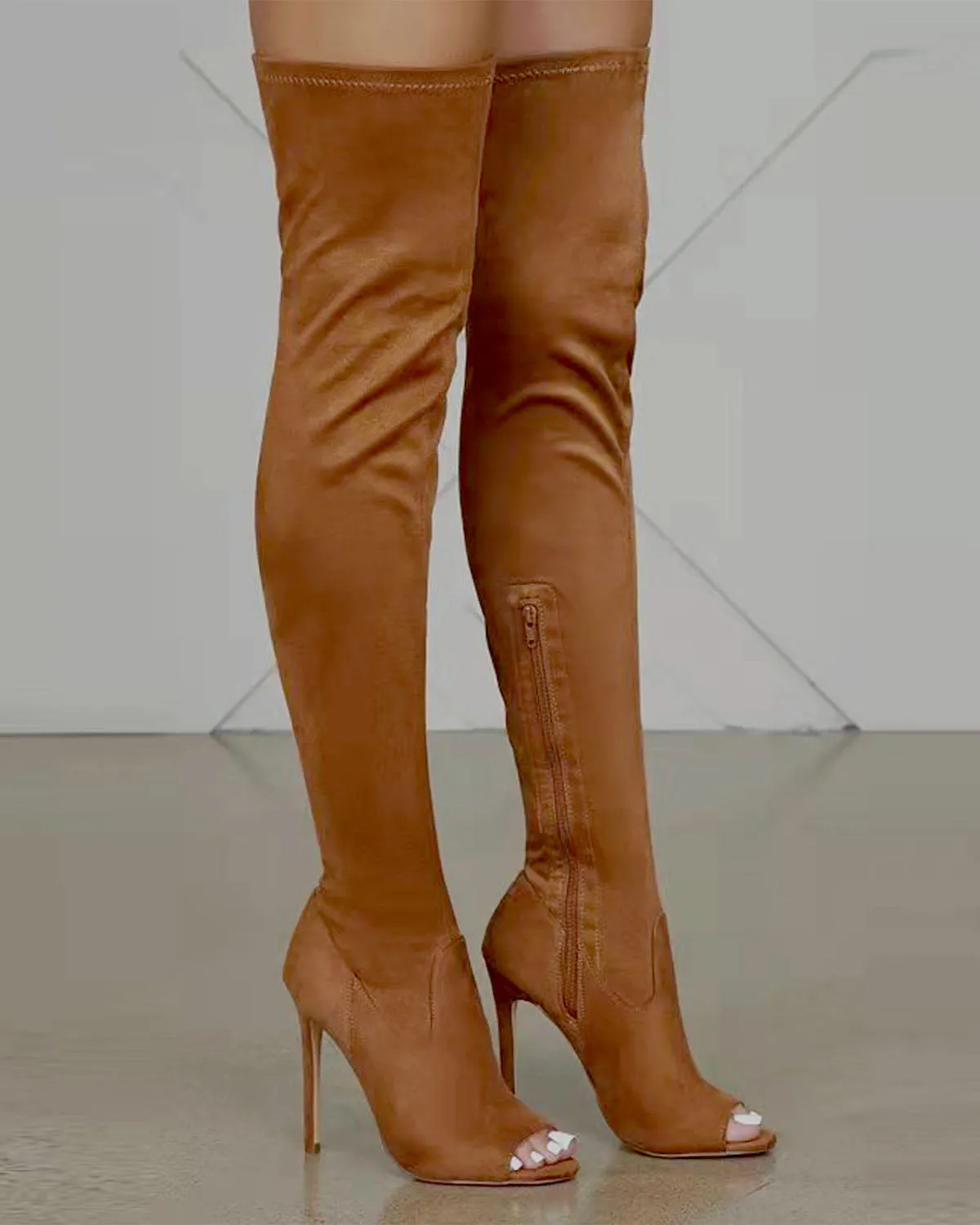 Side zipper high heel over-the-knee stretch boots
