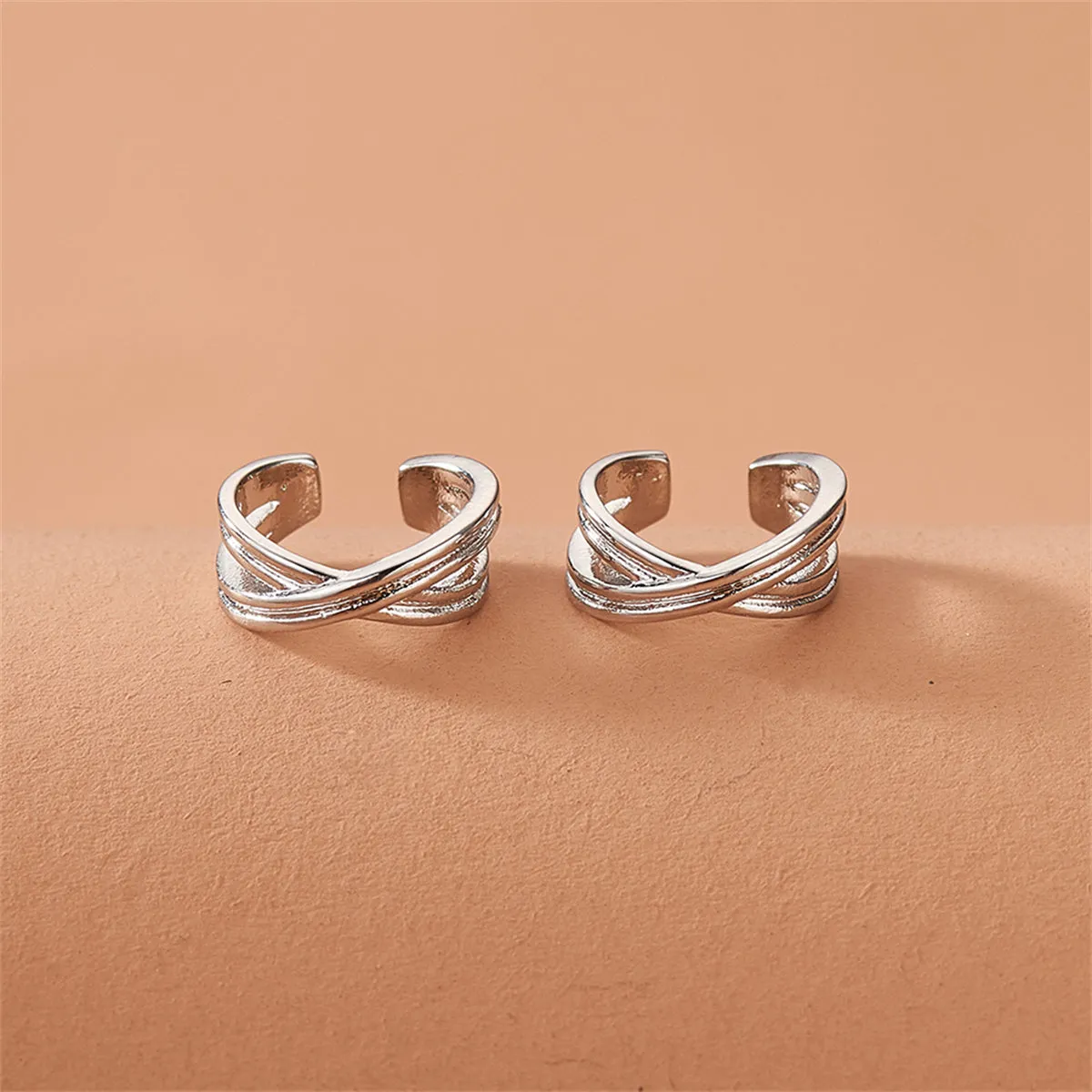 Silver-Plated Crossing Stacked Line Ear Cuffs