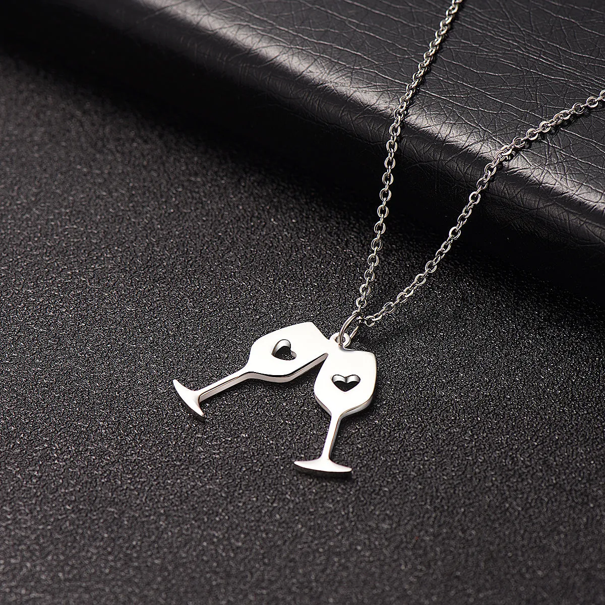 Silver-Plated Double Wine Cup Pendant Necklace