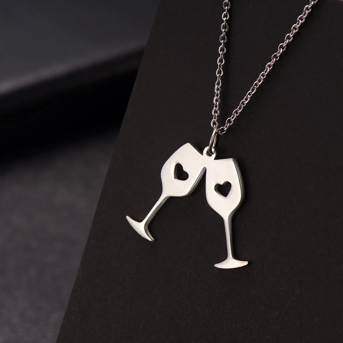 Silver-Plated Double Wine Cup Pendant Necklace