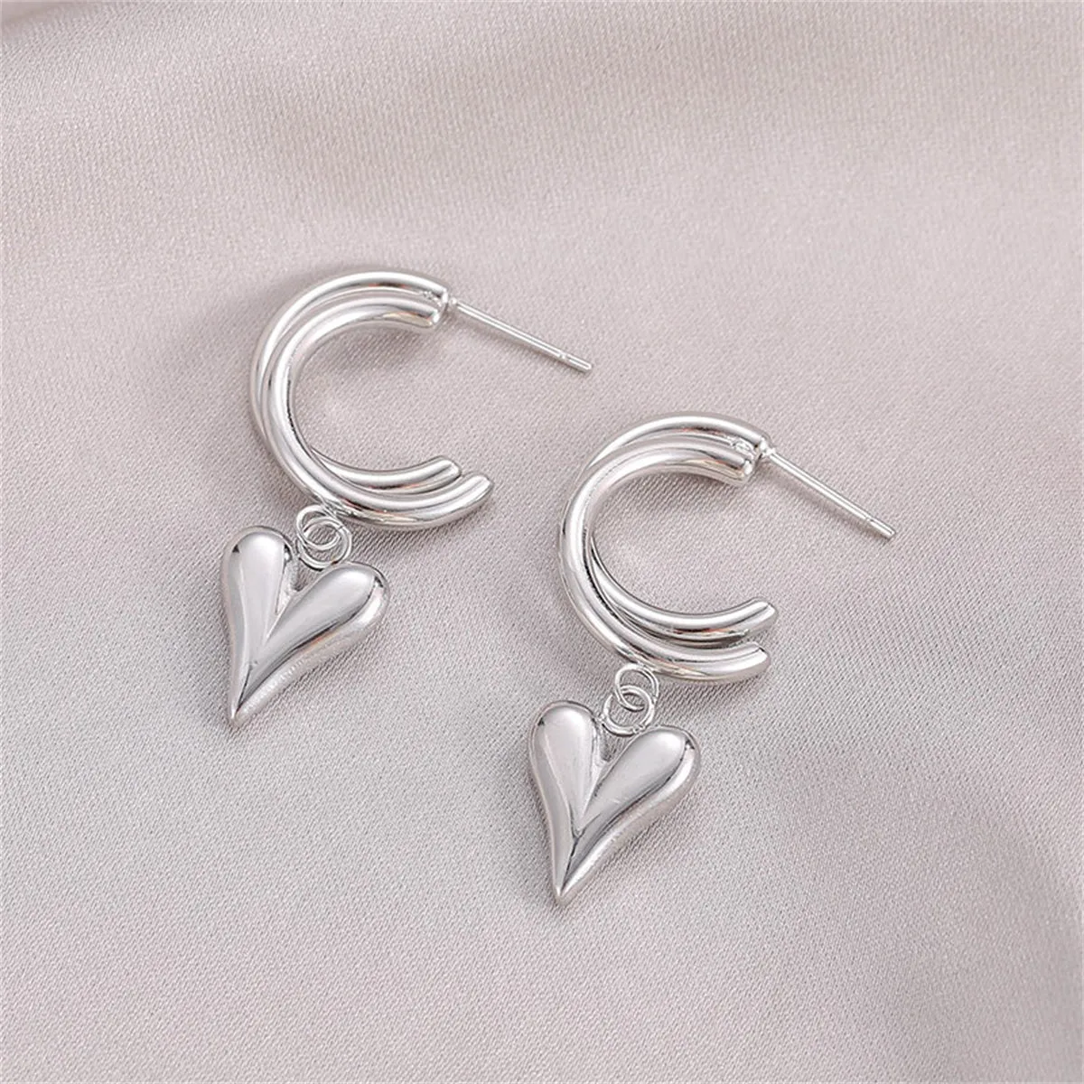 Silver-Plated Heart Hoop Drop Earrings