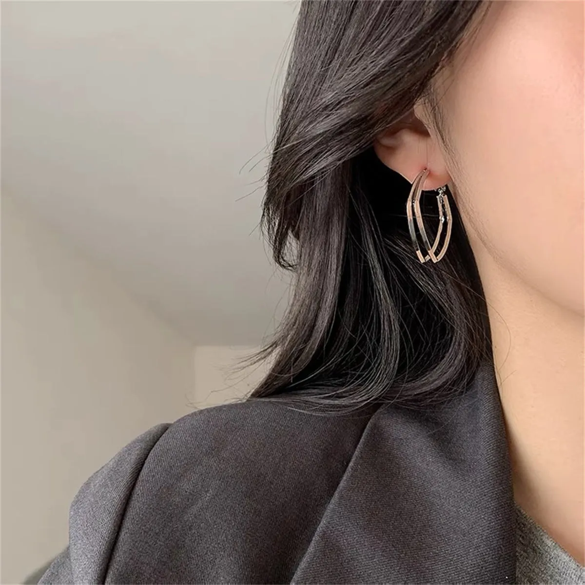 Silver-Plated Layered Square Hoop Earrings