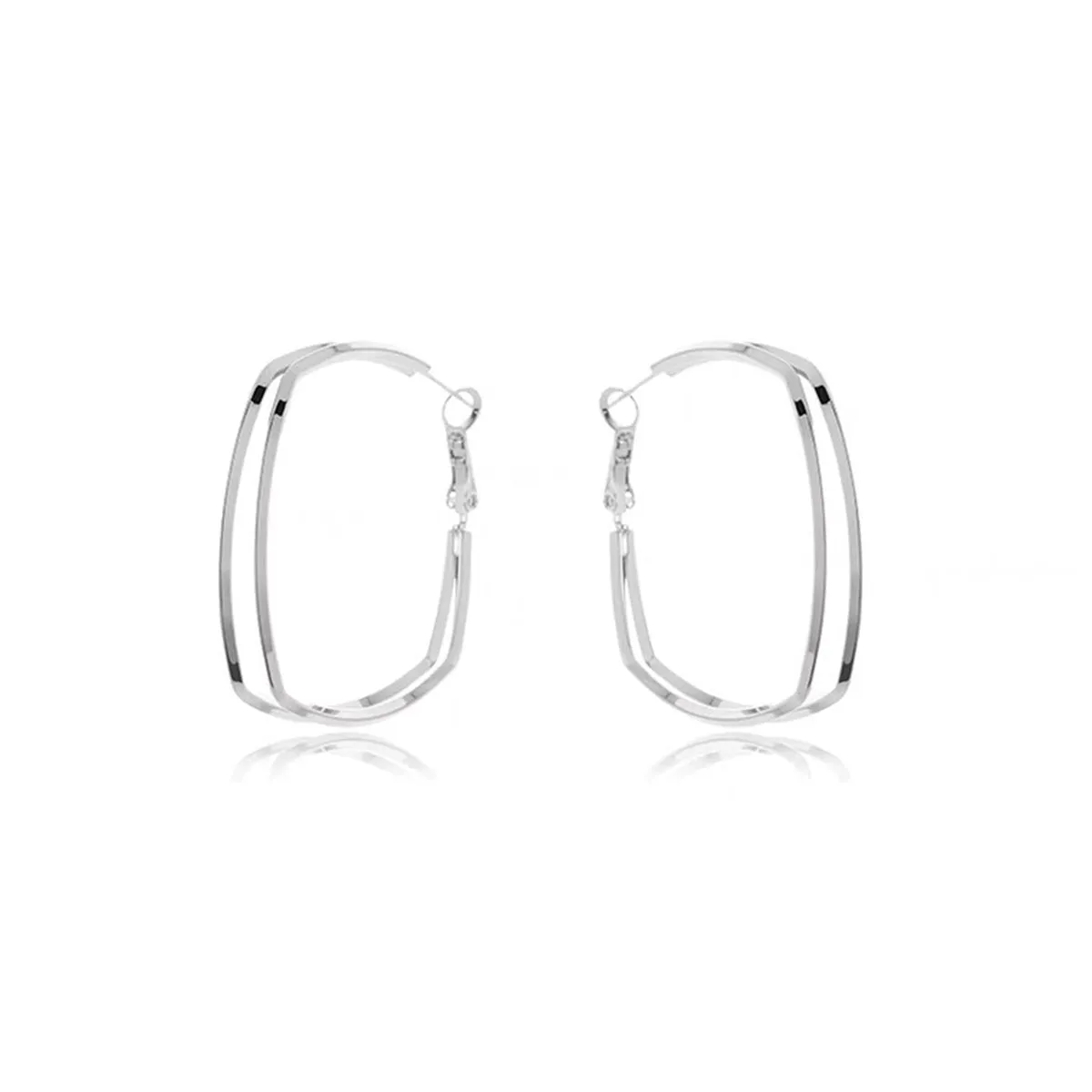 Silver-Plated Layered Square Hoop Earrings